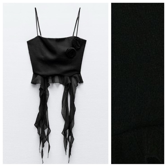 Zara Tops - NWT. Zara Black Chiffon Raised Floral Top. Size L.